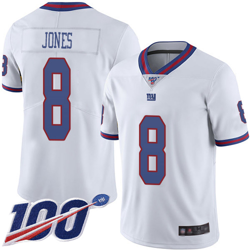 Men New York Giants 8 Daniel Jones Limited White Rush Vapor Untouchable 100th Season Football NFL Jersey